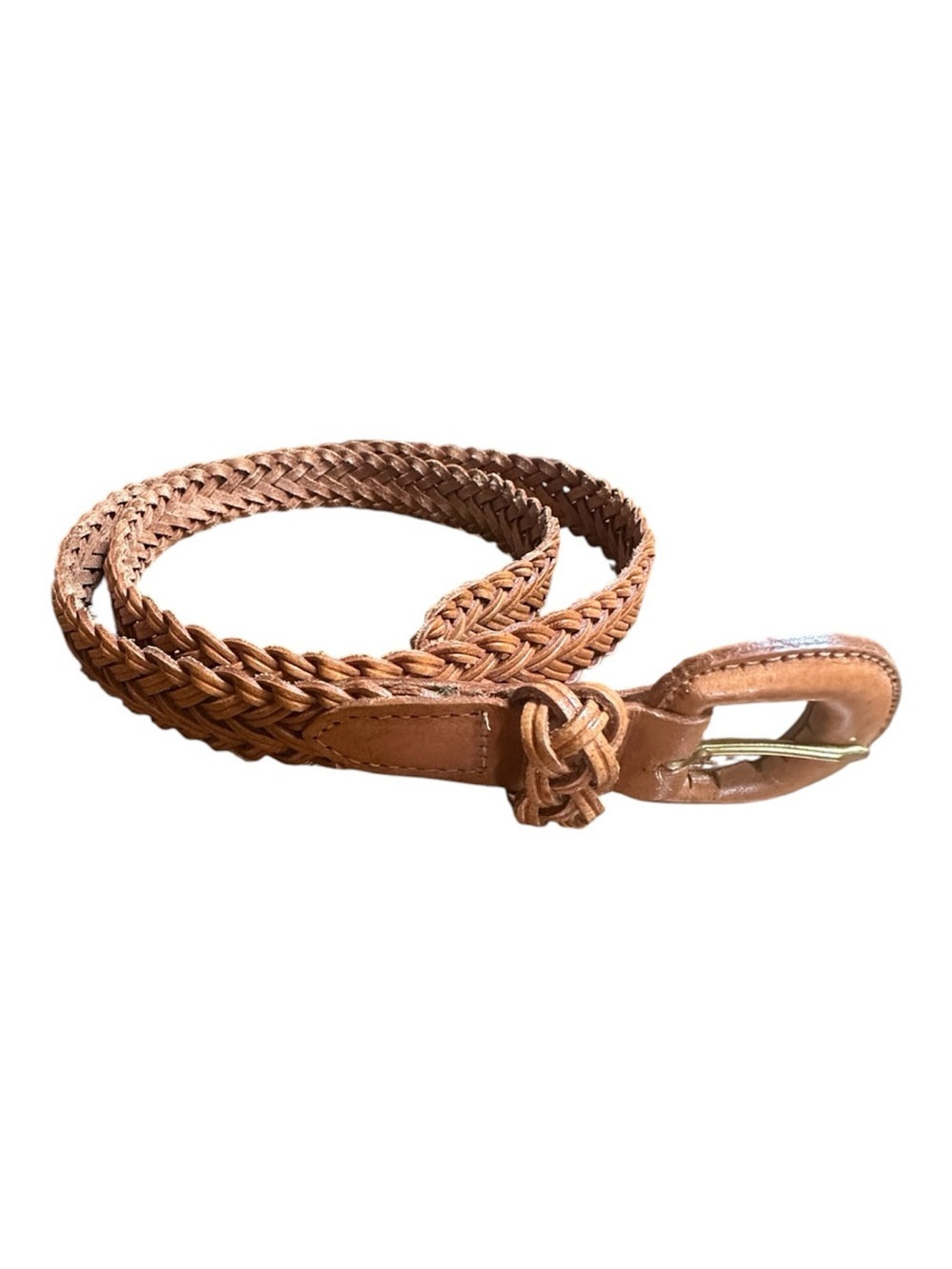 Woven Knot Leather Belt in Light Brown XL
